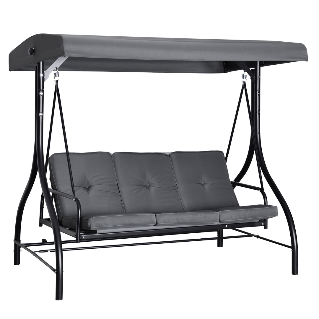 3 Seater Canopy Swing Chair Porch Hammock Heavy Duty 2 in 1 Garden Bench Lounger Bed with Metal Frame - Dark Grey