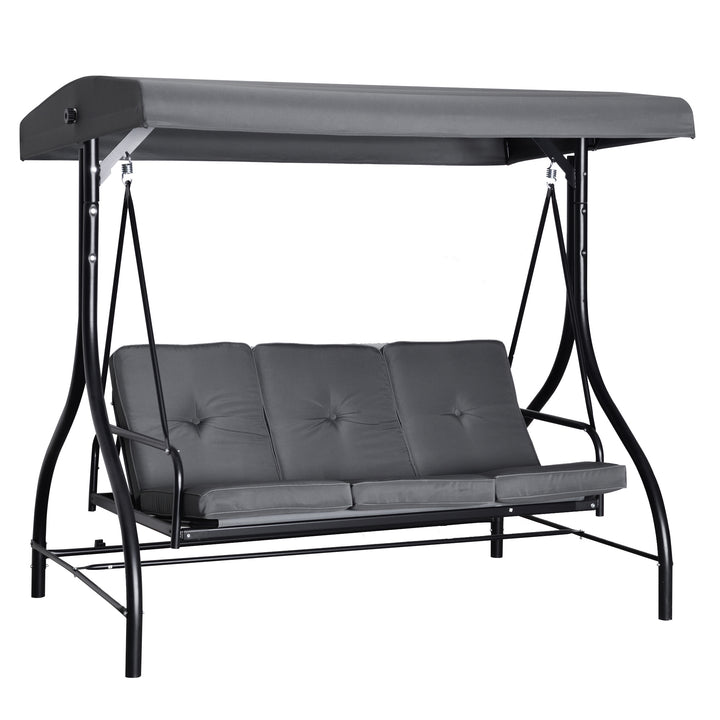 3 Seater Canopy Swing Chair Porch Hammock Heavy Duty 2 in 1 Garden Bench Lounger Bed with Metal Frame - Dark Grey