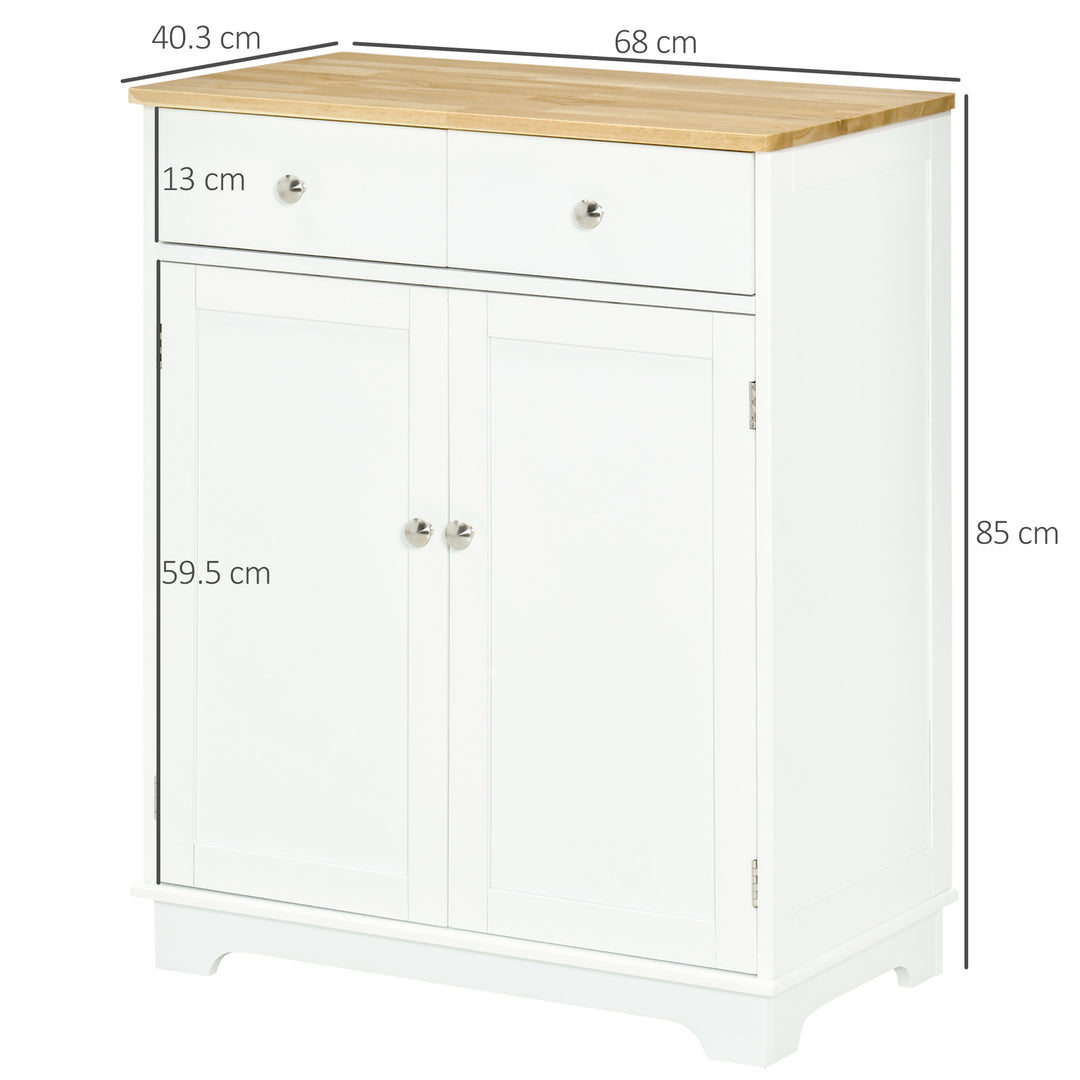 Kitchen Floor Cabinet Side Storage Cupboard Multi-use Sideboard Table with Solid Wood Top, Adjustable Shelf Drawer for Dining Living Room