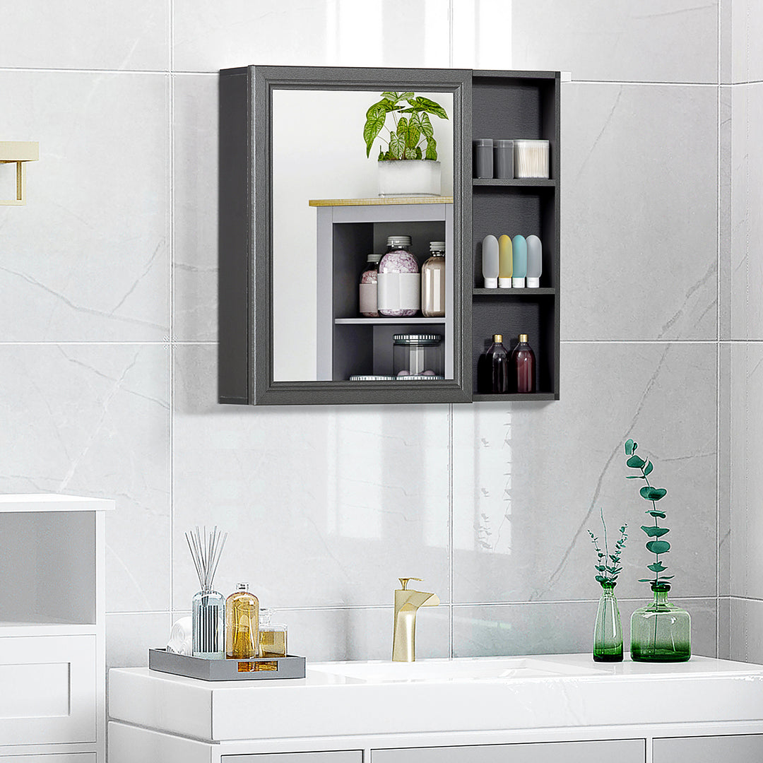 kleankin Bathroom Cabinet Wall Mounted, Aluminium Storage Organiser with Single Mirrored Door and 3-tier Shelves, Grey