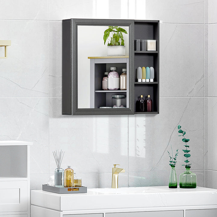 kleankin Bathroom Cabinet Wall Mounted, Aluminium Storage Organiser with Single Mirrored Door and 3-tier Shelves, Grey