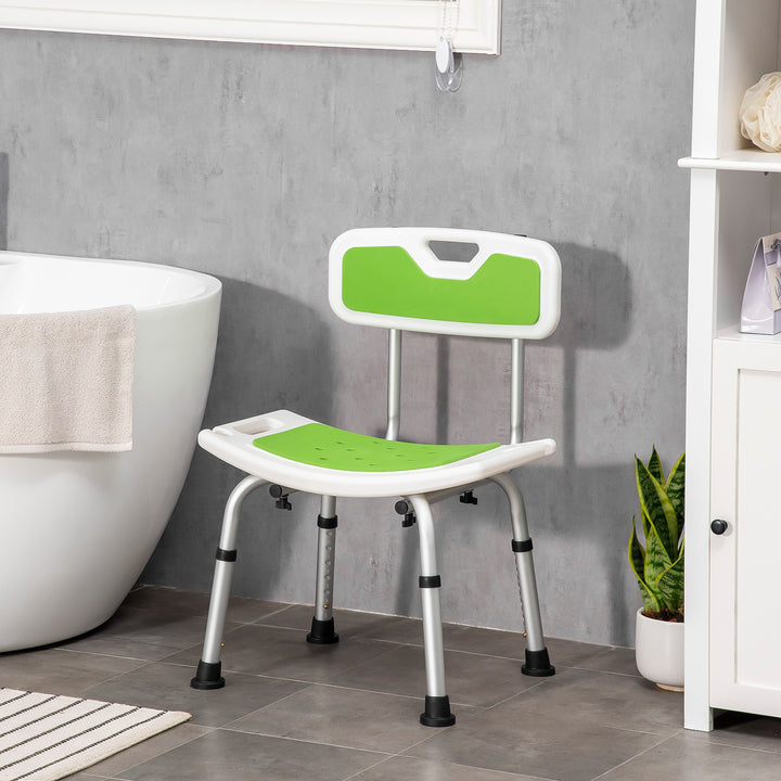 Shower Chair for the Elderly and Disabled, 6-Level Height Adjustable Shower Stool with Backrest, Curved Seat, Anti-slip Foot Pads, Green