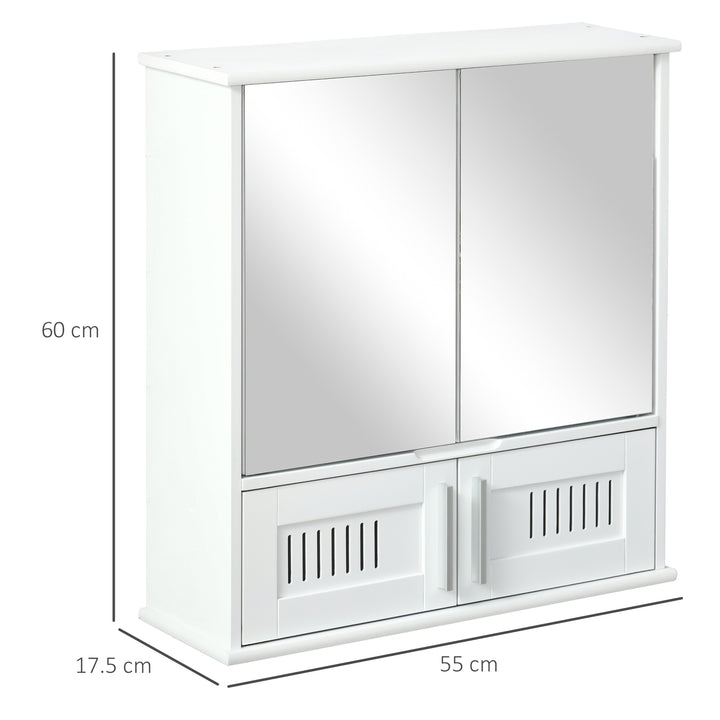 kleankin Bathroom Mirror Cabinet, Wall Mounted Storage Cupboard with Double Doors and Adjustable Shelf, Bathroom Organizer, White