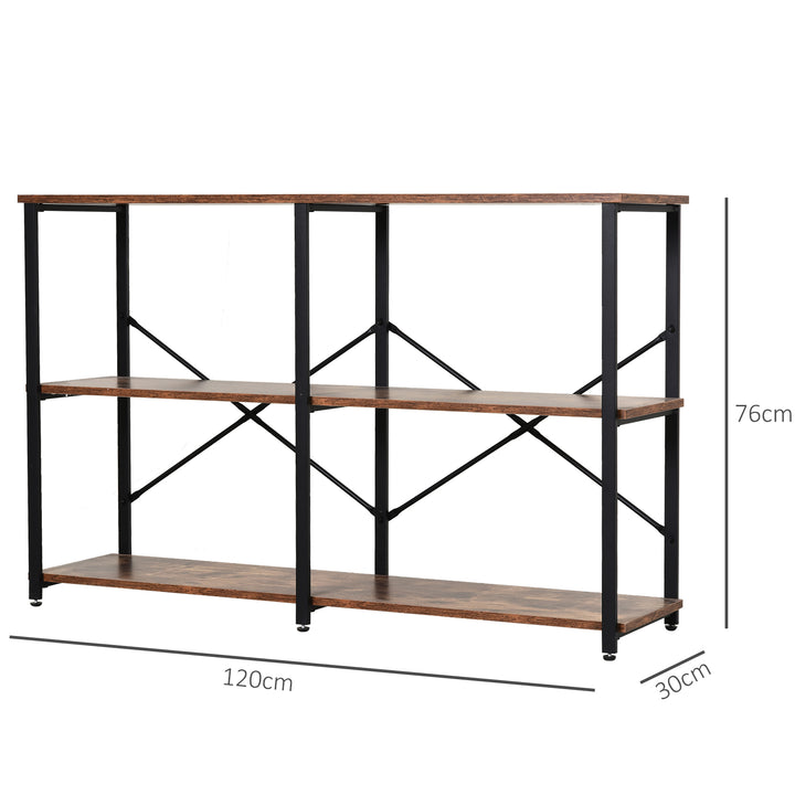 3-Tier Industrial Style Shelf Metal Frame Smooth Shelves Adjustable Feet Home Office Display Storage Unit Sleek 76x120cm Brown