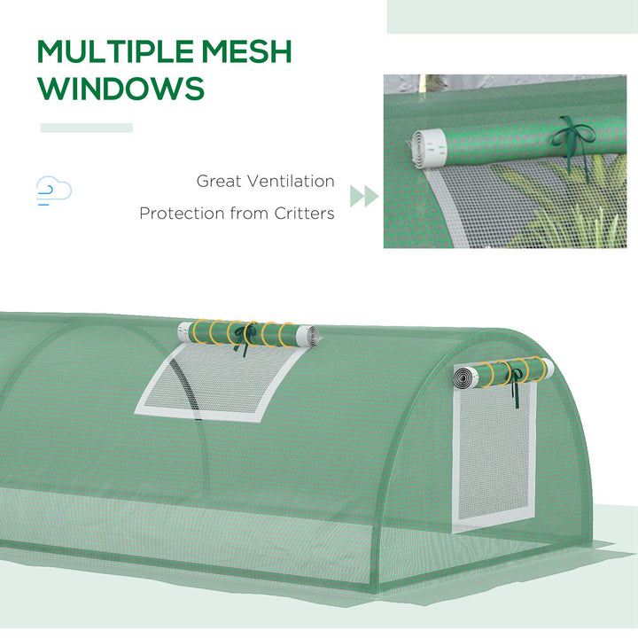 PE Mini Greenhouse, 3m Portable Tunnel Green House with 5 Mesh Windows, Green Grow House Steel Frame for Indoor and Outdoor, Green