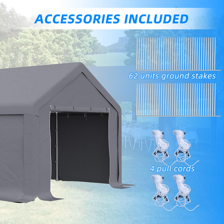 Outsunny 4 x 8 m Patio Garden Party Canopy, Outdoor BBQ, Wedding, Camping Gazebo Tent, Car Canopy Shelter w/ Side Panels &amp; Zipper Door, Dark Grey