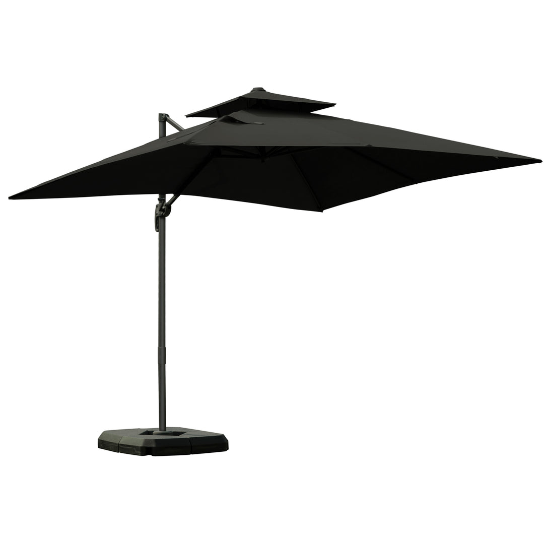 3 x 3(m) Garden Cantilever Roma Parasol with Crank and Tilt, Square Overhanging Patio Umbrella with 360° Rotation, Sun Shade Canopy with Base