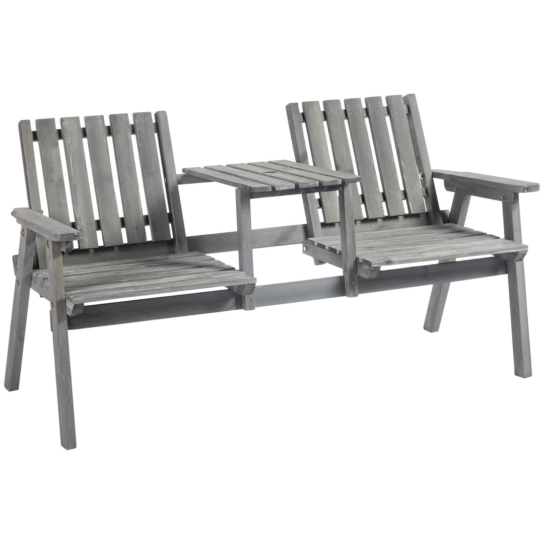 2-Seater Furniture Wooden Garden Bench Antique Loveseat Chair, Table Conversation Set for Yard, Lawn, Porch, Patio, Grey