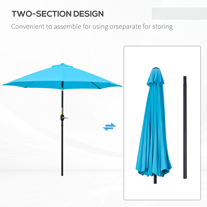 2.6M Patio Parasol Sun Umbrella, Tilt Shade Shelter Canopy with Crank 8 Ribs Aluminium Frame, Blue