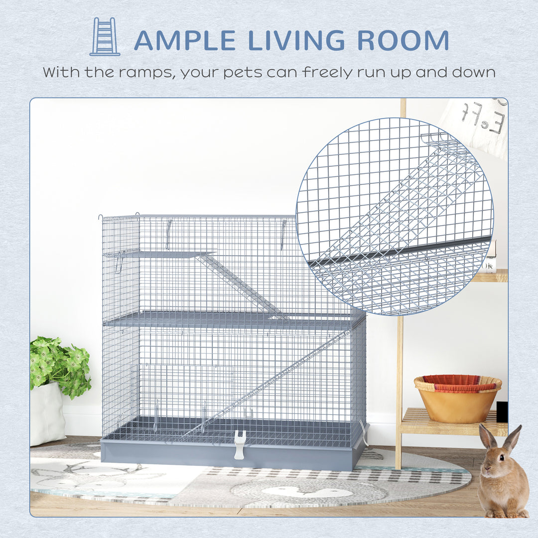 3-Level Metal Hamster Cage Small Animal Rat Rodent Pet Hutch Ferret Chinchilla Platform Feeding Habitat Easy Clip Base Ladder Grey