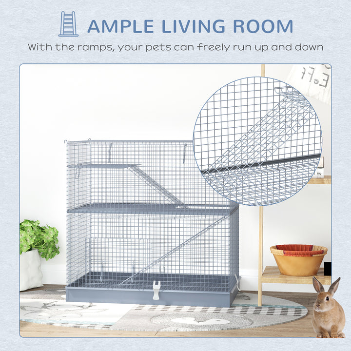 3-Level Metal Hamster Cage Small Animal Rat Rodent Pet Hutch Ferret Chinchilla Platform Feeding Habitat Easy Clip Base Ladder Grey