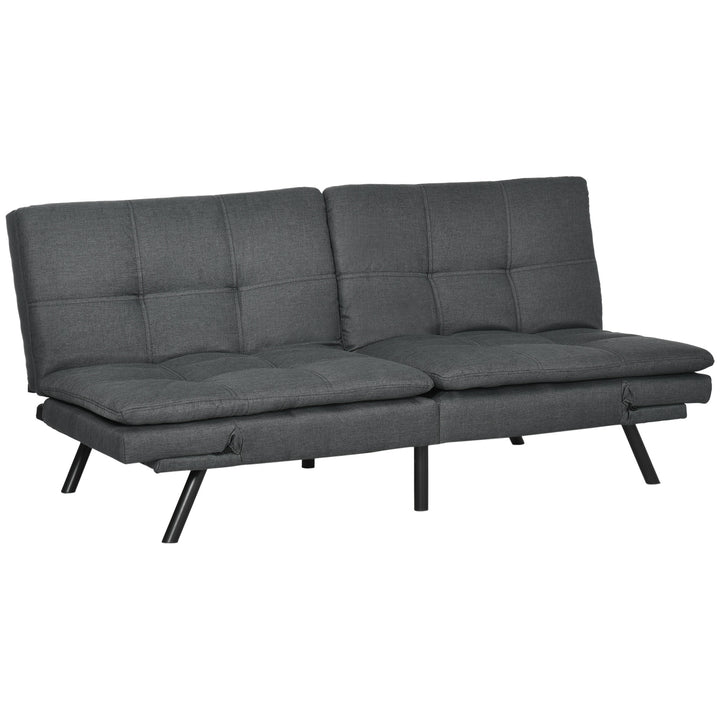 Tufted 3 Seater Sofa Bed, Upholstered Click Clack Sofa Bed with Adjustable Armrests and Backrest for Living Room and Bedroom, Grey