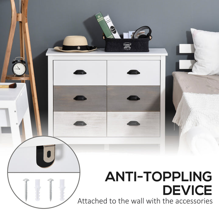 Side Cabinet Home Organizer with 6 Storage Drawer Unit, Round Handle for Bedroom, Living Room