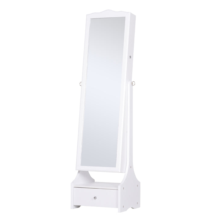 Jewellery Cabinet with led, mirror Cabinet Armoire Floor Standing Flip-over Makeup Shelf Organizer with lock white