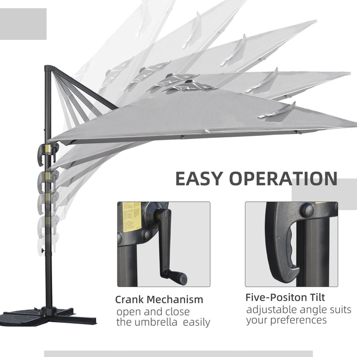 2.7 x 2.7 m Cantilever Parasol, Square Overhanging Umbrella with Cross Base, Crank Handle, Tilt, 360° Rotation and Aluminium Frame, Grey