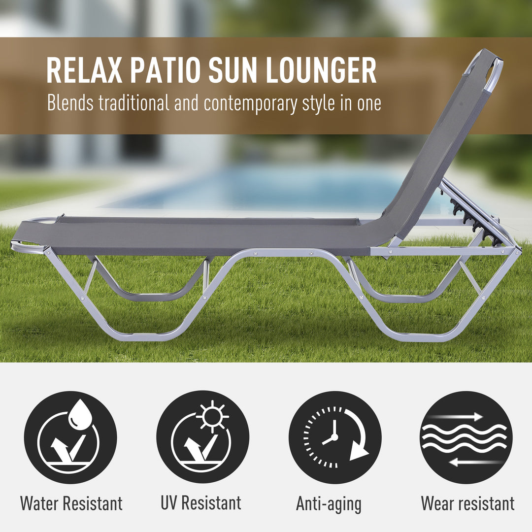 Outsunny Sun Lounger Relaxer Recliner with 5-Position Adjustable Backrest Lightweight Frame for Pool or Sun Bathing Silver