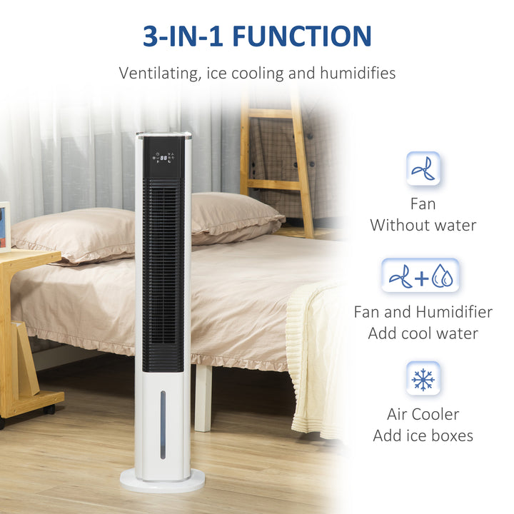 HOMCOM 42" Portable Air Cooler, Humidifier Evaporative Ice Cooling Fan Water Conditioner Unit w/ 3 Modes, Remote Controller, Timer for Bedroom, White