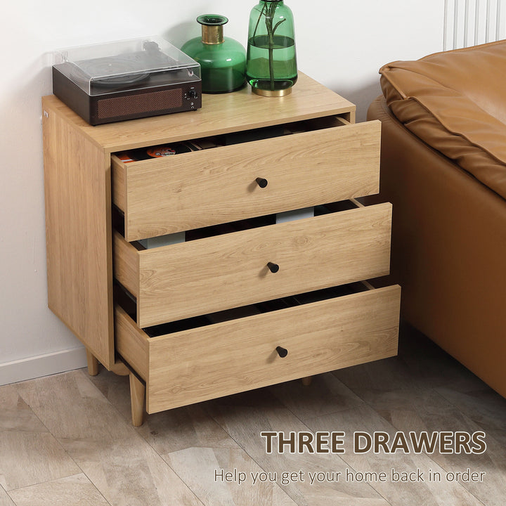 Drawer Chest, 3-Drawer Storage Cabinet Unit with Wood Legs for Bedroom, Living Room, Natural