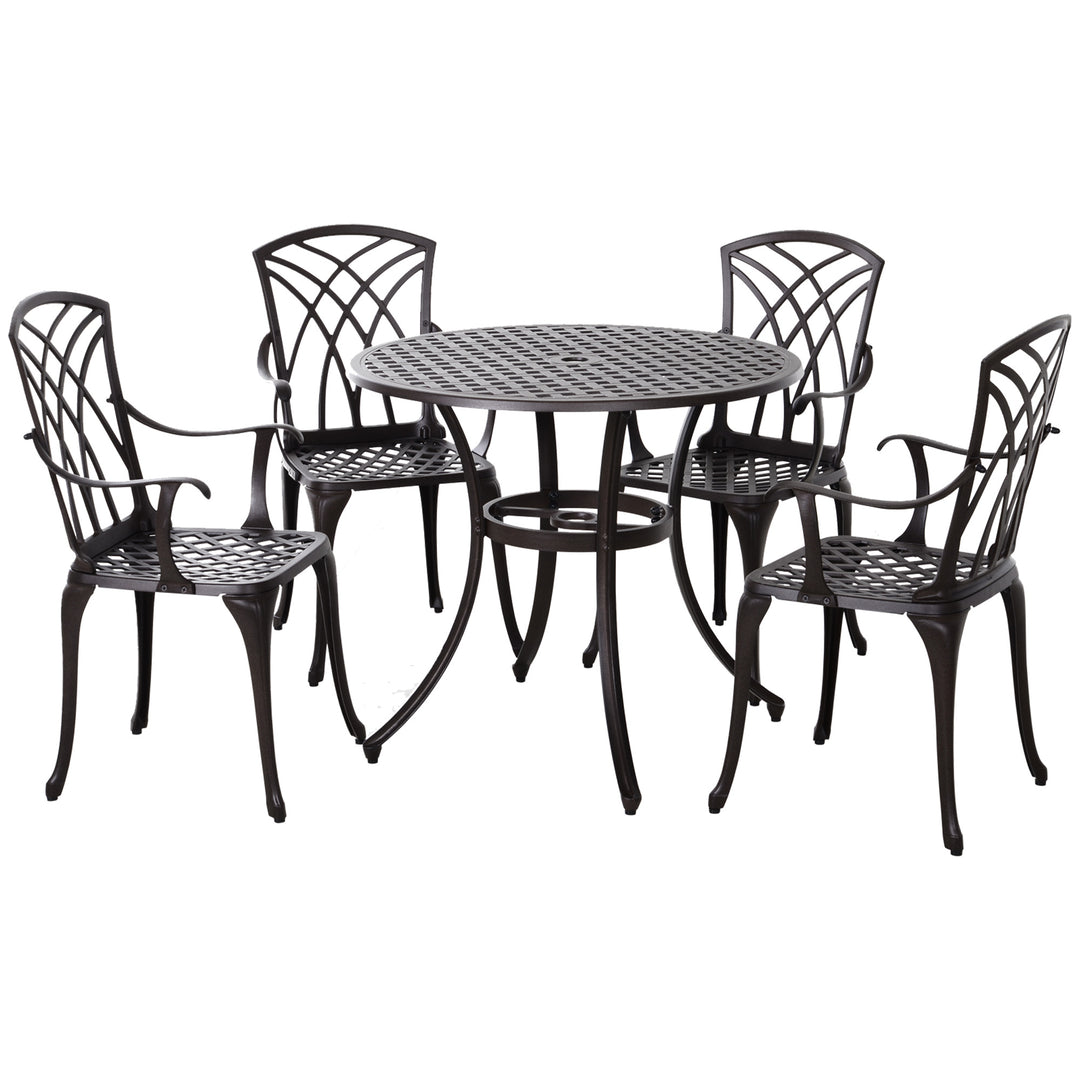 Cast Aluminium 4-Seater Outdoor Garden Table & Chair Set Brown