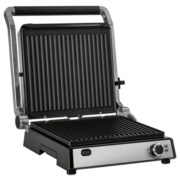 Health Grill & Panini Press, 4 Slice Toastie Machine, 2000W Electric Non-stick Grill with 180° Flat Open, Drip Tray, Removable Plate, Spatula