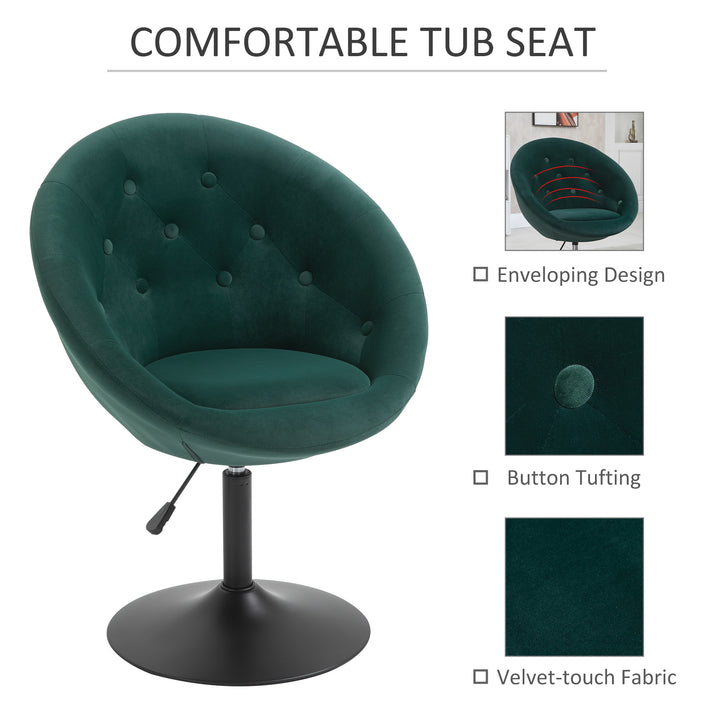 Dining Height Bar Stool Velvet-Touch Tufted Fabric Adjustable Height Armless Counter Chairs with Swivel Seat, Green