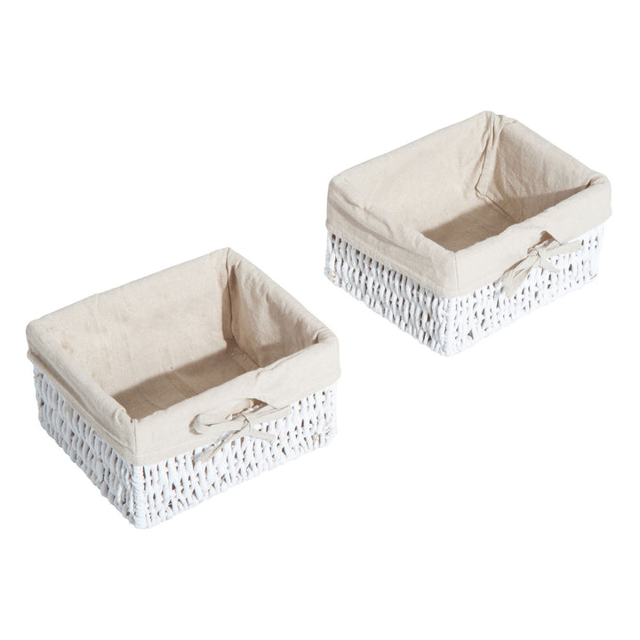 Entryway Coat Rack Wall Mounted Shelf w/Wicker Basket and Hooks (2 Baskets, White)