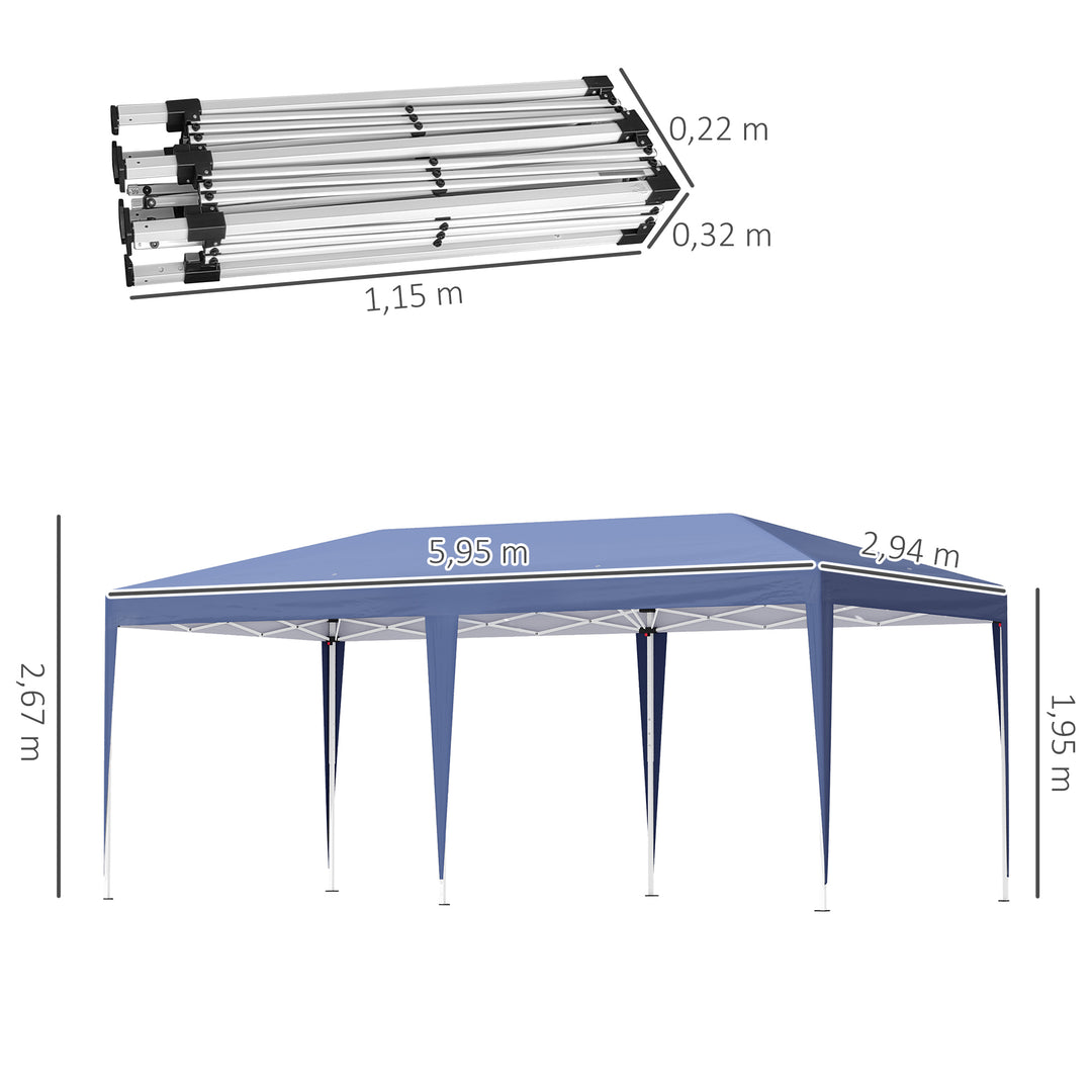 Outsunny Pop Up Gazebo, Double Roof Foldable Canopy Tent, Wedding Awning Canopy w/ Carrying Bag, 6 m x 3 m x 2.65 m, Blue