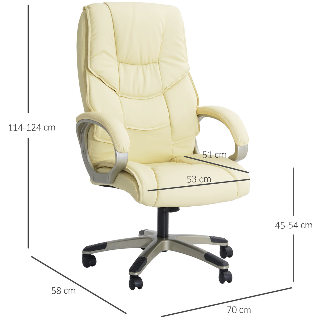 Computer Office Swivel Chair Desk Chair High Back PU Leather Height Adjustable w/ Rocking Function (Cream)