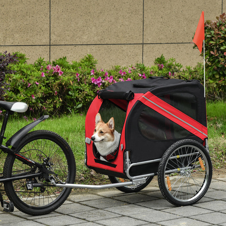 Dog Bike Trailer Bicycle Pet Trailer Folding Dog Carrier Bicycle in Steel Frame Stroller - Red & Black