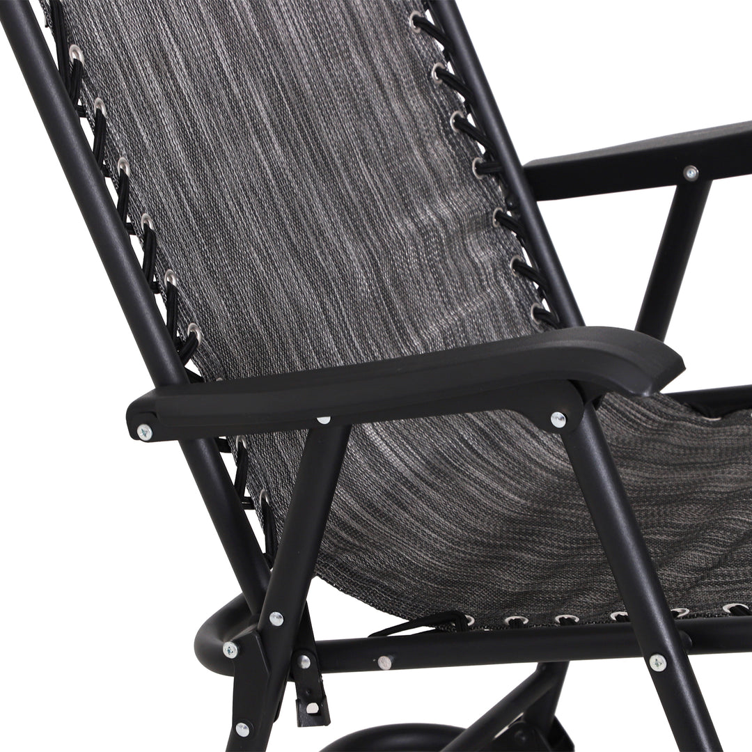Garden Rocking Chair Folding Outdoor Adjustable Rocker Zero-Gravity Seat with Headrest Camping Fishing Patio Deck - Grey