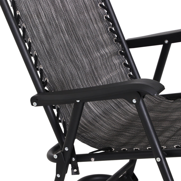 Garden Rocking Chair Folding Outdoor Adjustable Rocker Zero-Gravity Seat with Headrest Camping Fishing Patio Deck - Grey