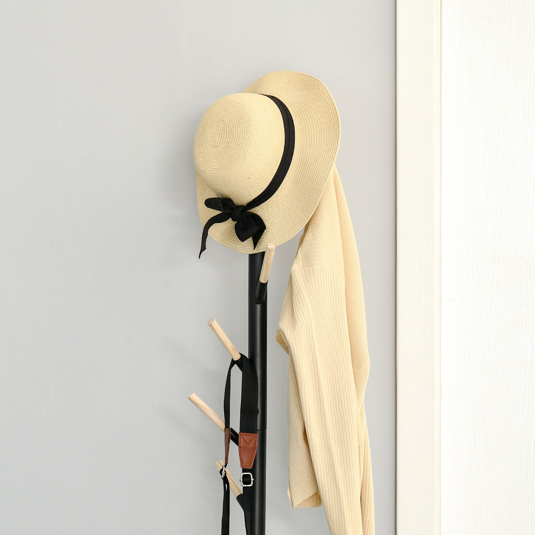 174cm Free Standing Coat Rack Stand with 6 Hooks Clothes Tree Hat Display Hall Tree Hanger Hanging Organizer for Hallway Bedroom Room Black