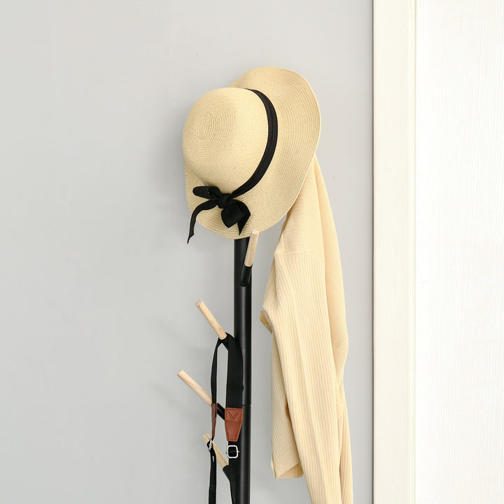174cm Free Standing Coat Rack Stand with 6 Hooks Clothes Tree Hat Display Hall Tree Hanger Hanging Organizer for Hallway Bedroom Room Black