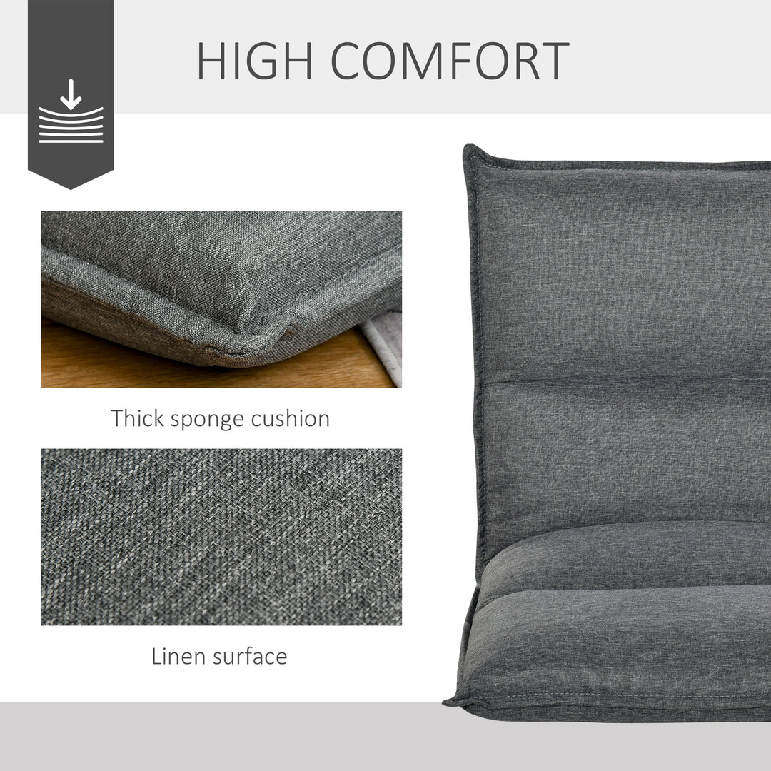 Foldable Padded Sofa with Adjustable Backrest Thick Seat Cushion Lazy Lounge Grey