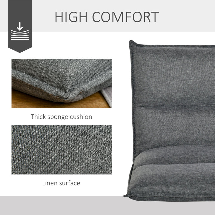 Foldable Padded Sofa with Adjustable Backrest Thick Seat Cushion Lazy Lounge Grey