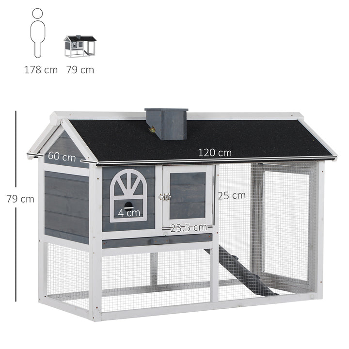 PawHut Rabbit Hutch Wood Bunny Cage Run Guinea Pig Hutch for Outdoor Indoor with Pull Out Tray Run Box Ramp Asphalt Roof for Small Animals Grey