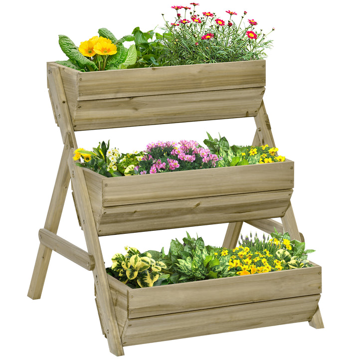 Outsunny 3 Tier Raised Garden Bed Wooden Elevated Planter Box Kit for Flower, Vegetable, Herb, 120 x 68 x 80cm, Green