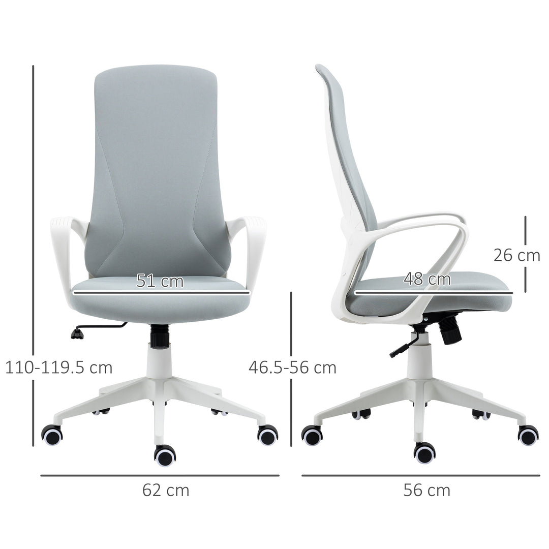 High-Back Office Chair, Elastic Desk Chair with Armrests, Tilt Function, Adjustable Seat Height, Light Grey