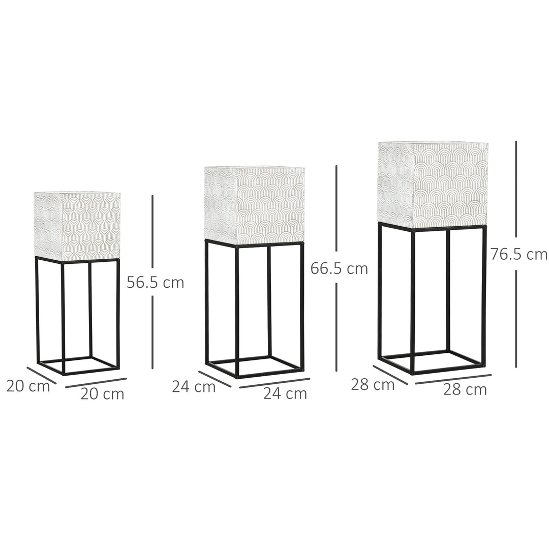 Metal Plant Stand Set of 3 with Legs, Decorative Square Planters with Stands Flower Pot Holders for Living Room, Bedroom