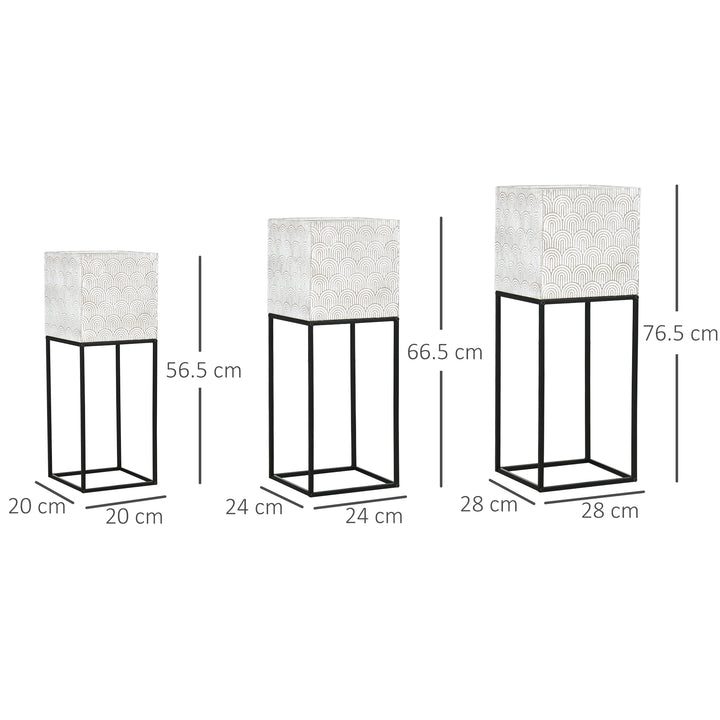 Metal Plant Stand Set of 3 with Legs, Decorative Square Planters with Stands Flower Pot Holders for Living Room, Bedroom