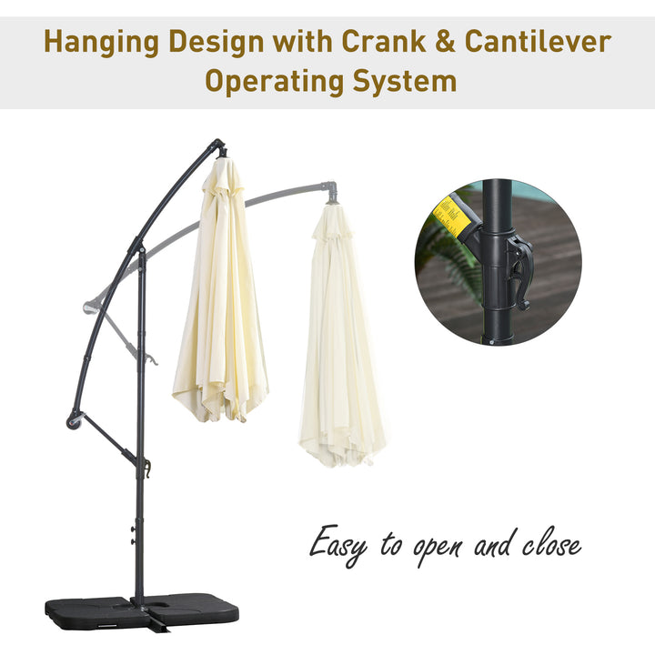 Outsunny 3(m) Garden Banana Parasol Cantilever Umbrella with Crank Handle, Cross Base, Weights and Cover for Outdoor, Hanging Sun Shade, Beige