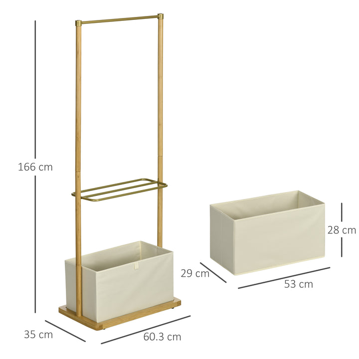 Clothes Rail, Bamboo Coat Stand, Garment Rack with Open Shelves and Fabric Storage Box for Bedroom, Hallway, Natural