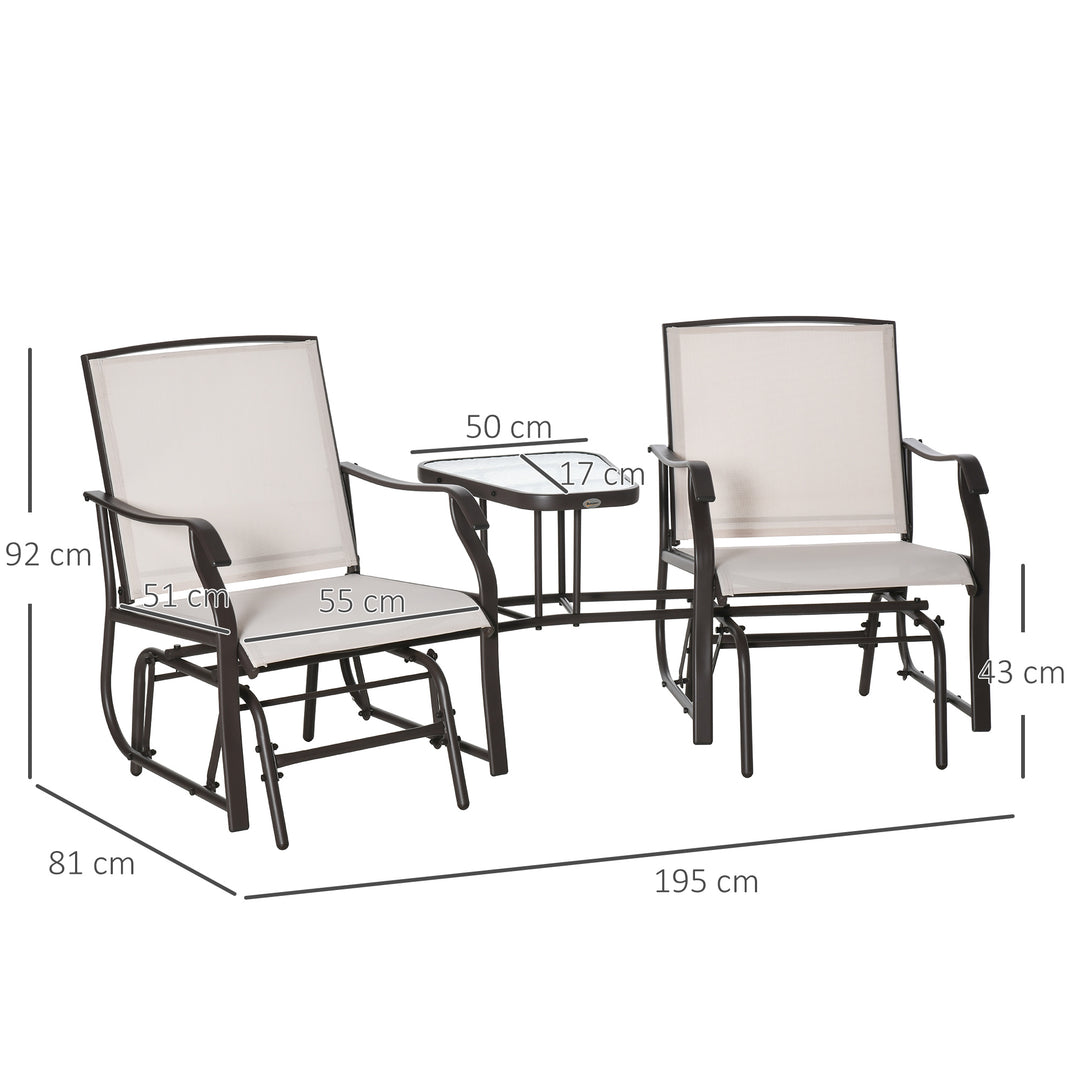 Garden Double Glider Rocking Chairs with Middle Table - Beige