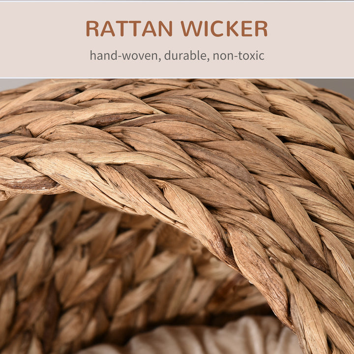 Wicker Cat Bed, Raised Rattan Cat Basket with Cylindrical Base, Soft Washable Cushion, Brown, 42 x 33 x 52 cm