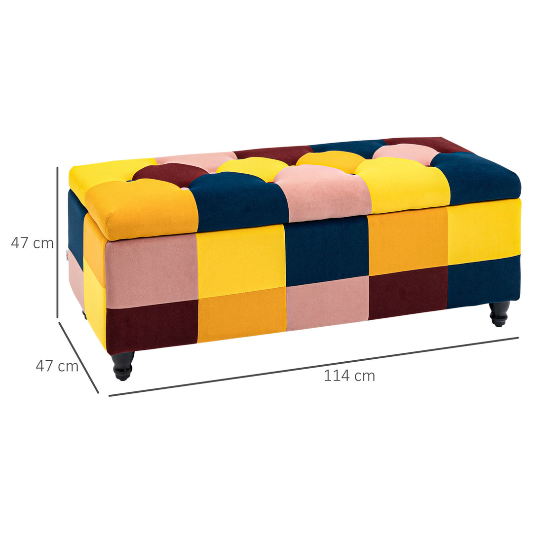 Velvet Storage Ottoman, Button-tufted Footstool Box, Multicoloured