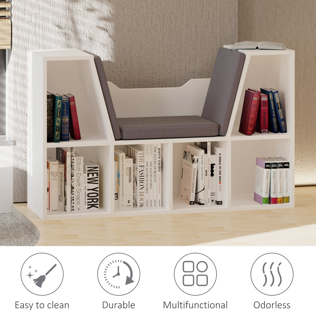 Bookcase Shelf Storage Seat with Cushion Sideboard Kids Reading Bedroom Living Room Organiser White