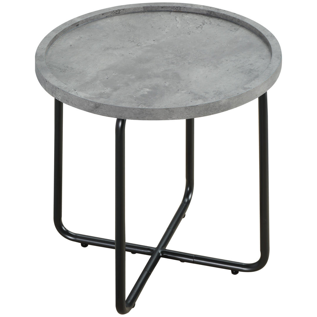 Round End Table, Modern Accent Side Table with Cement Effect Tabletop and Metal Frame for Living Room