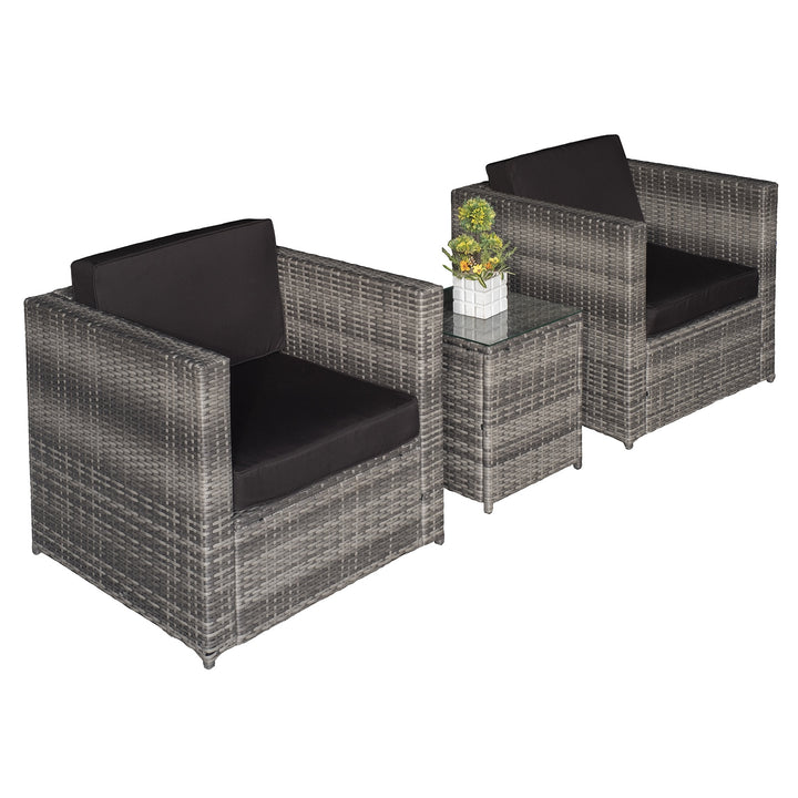 2 Seater Rattan Garden Furniture Sofa  Furniture Set W/Cushions, Steel Frame-Grey