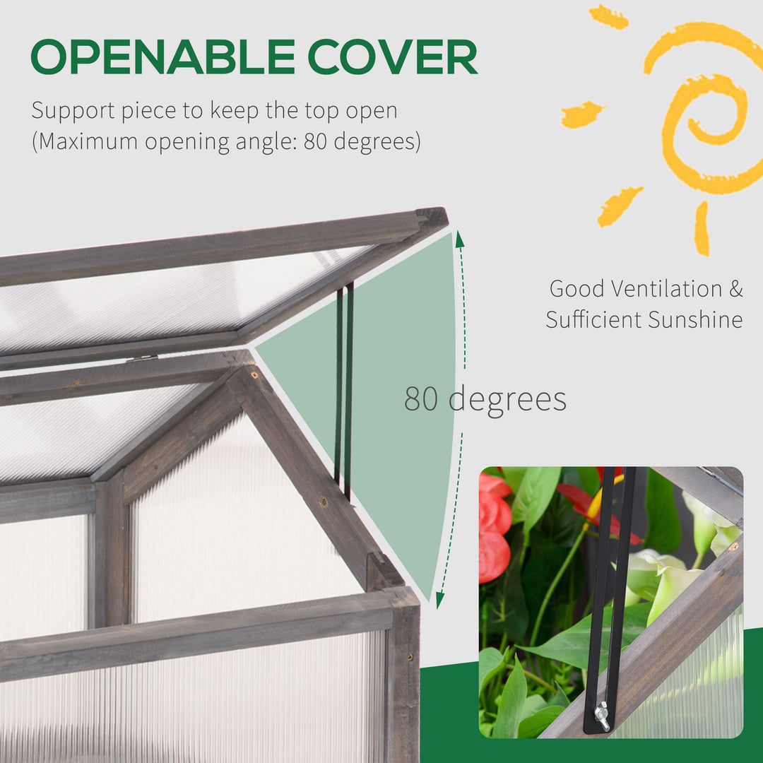 Outsunny Wooden Cold Frame Greenhouse Garden Polycarbonate Grow House with Openable Top for Flowers, Vegetables, Plants, 90 x 52 x 50cm, Grey
