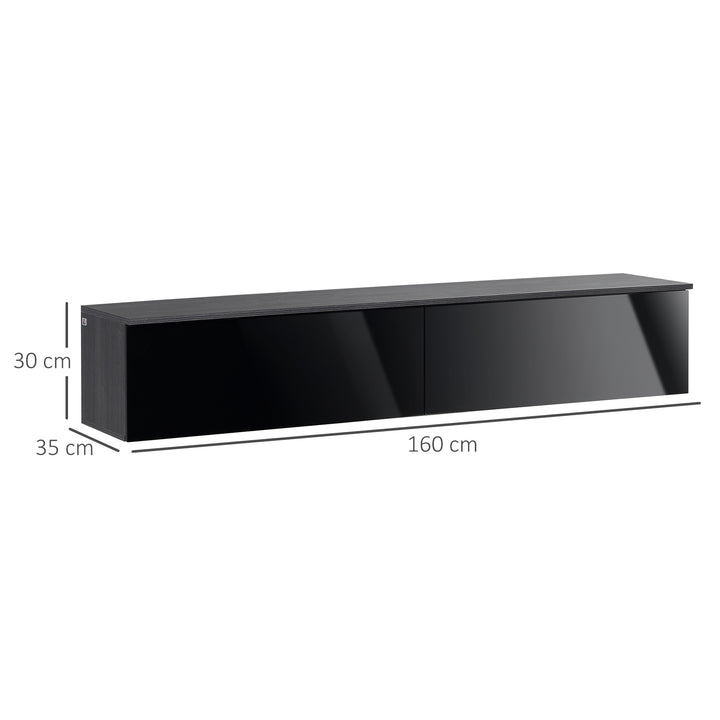 Floating TV Unit Stand for TVs up to 70" with High Gloss Effect, Wall Mounted Media Console with Storage Cupboards, Grey and Black